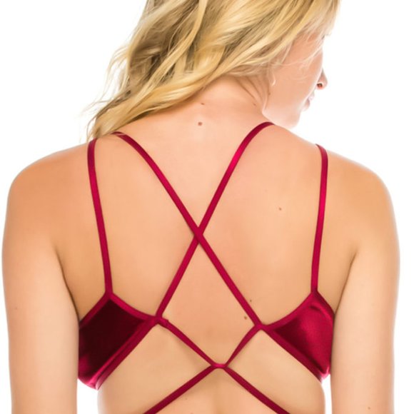 Strappy Velvet Wine Bralette - Picture 4 of 4